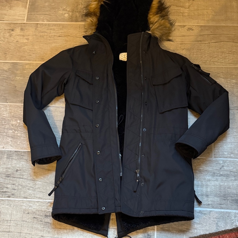 Women’s Black Parka with Faux Fur Hood